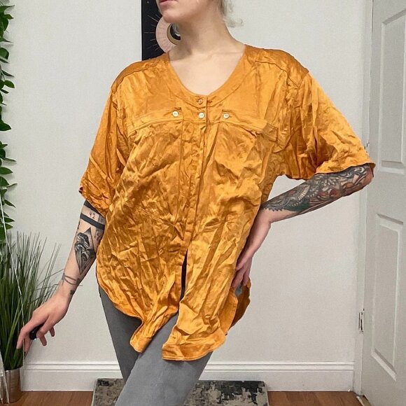 Vintage Escada Short Sleeve Button-Up Tunic Blouse Size 10 Orange - Picture 2 of 10